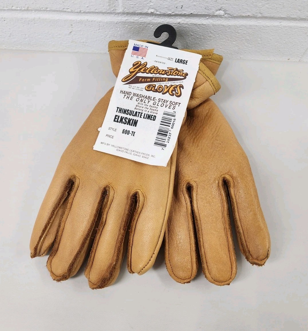 NOS Yellowstone Brand Insulated Elkskin Leather Work Gloves - TE-600 - L - USA
