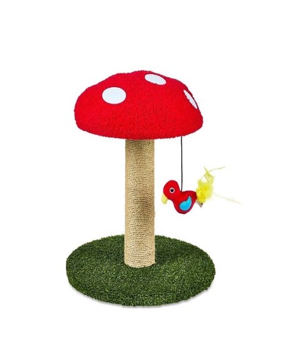 Vibrant Life Deluxe Jute Mushroom Cat Scratching Post with Dangling Bird Toy