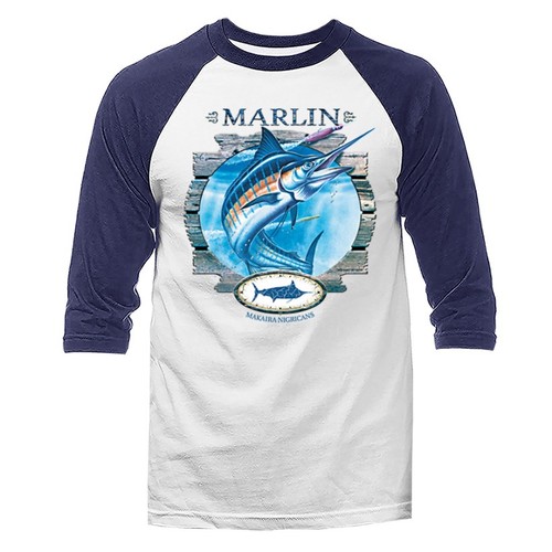 Marlin Saltwater Fishing Outdoor Sports 3/4 Sleeve Raglan - Picture 4 of 10