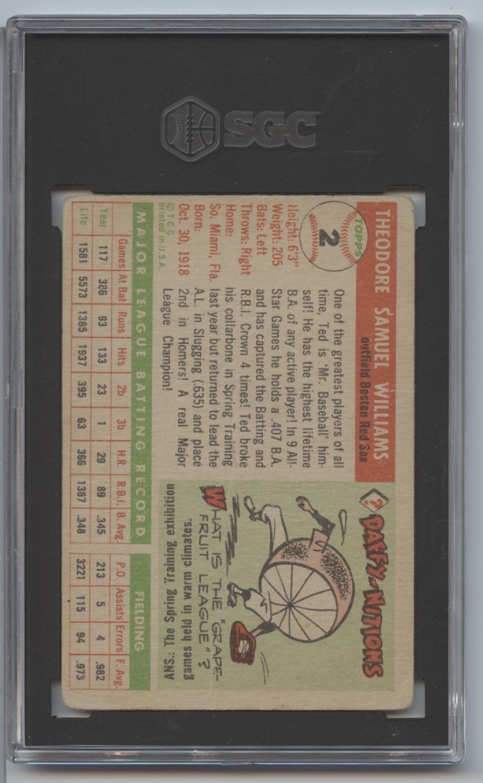 1955 Topps Ted Williams #5 SGC 1 view 2