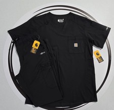 Carhartt Force Modern Fit Scrubs Set Black Men V-Neck Chest Pocket Top Size S