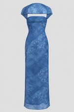 Cider Paisley Pattern Side Split Mesh Maxi Blue Dress Y2K Grunge Fairycore- XL