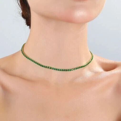 NUEVO COLLAR TENIS ESMERALDA VERDE CREADO EN LABORATORIO REDONDO 10K PLATA 14K enchapado en 10 quilates 18 Foto 2 de 4
