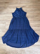Vince Camuto Blue Halter Midi Dress Textured Cutout Back Women's Size 16