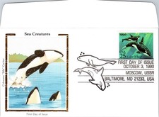 S08-2389, SEA CREATURES: KILLER WHALE, COLORANO SILK FDC