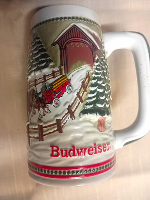 Budweiser Clydesdales Holiday Limited Edition Stein Covered Bridge Ceramarte