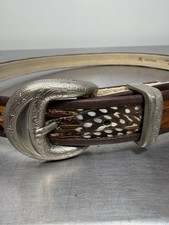 Peacock Pheasant Feather Belt Size M/L - Brown Leather 1 Inch Wide Vintage