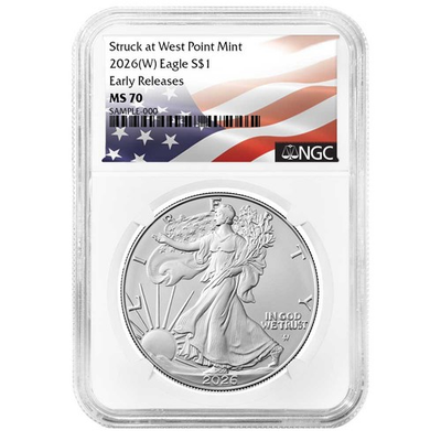 #ad 2026 W $1 1 oz American Silver Eagle NGC MS70 ER Flag Label $113.00