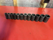 Snap On 12pc 1/2" 6pt SAE Flank Dr Semi-Deep Impact Socket Set | 312IMS | USED