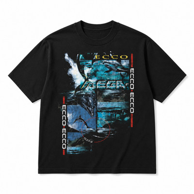 Y2K Cyber Dolphin Shirt Retro 90s Gaming Aesthetic ECCO Chrome Graphic Tee Black