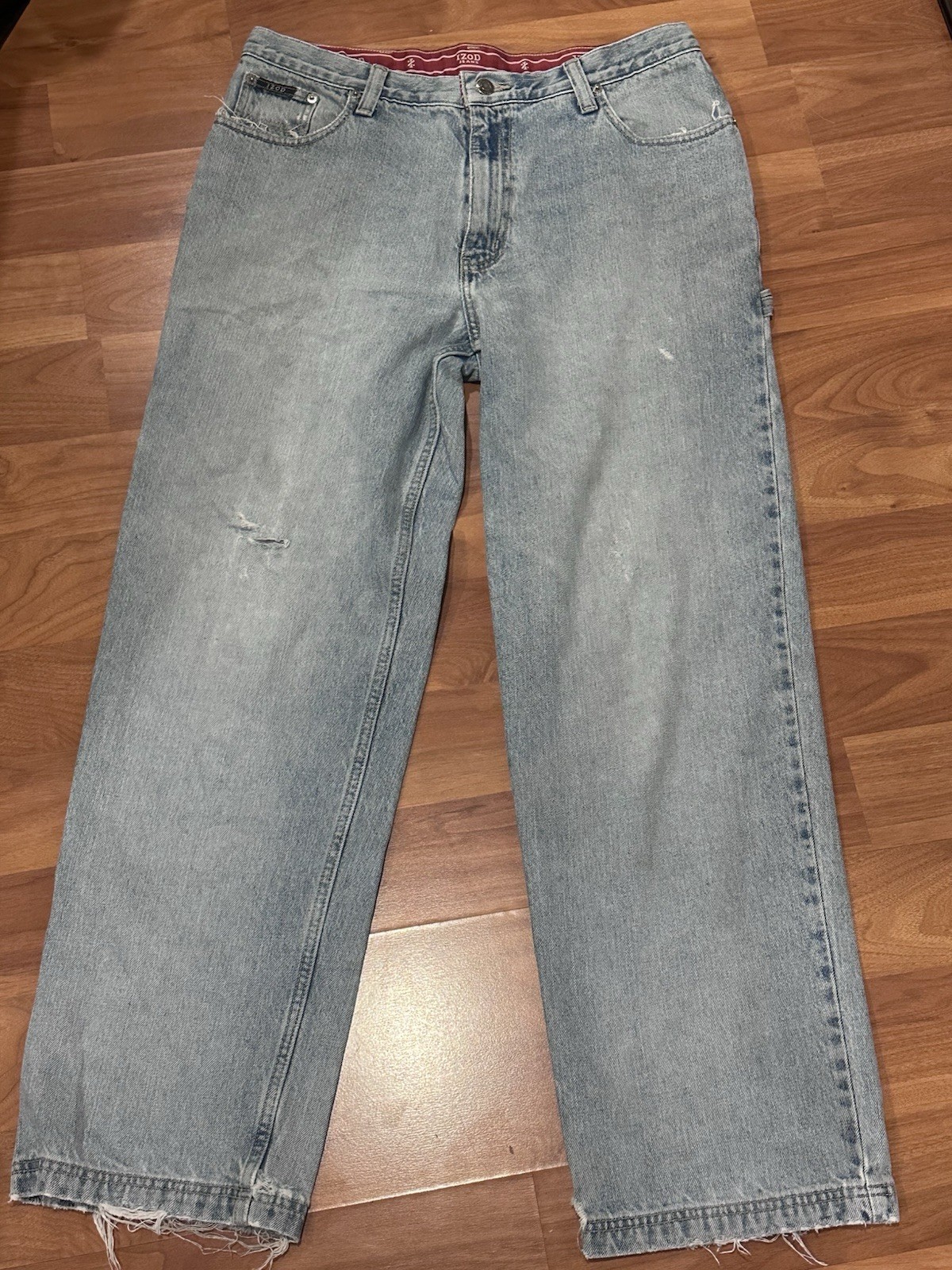 S 34x32 Light Wash Blue Denim Loose Fit Workwear