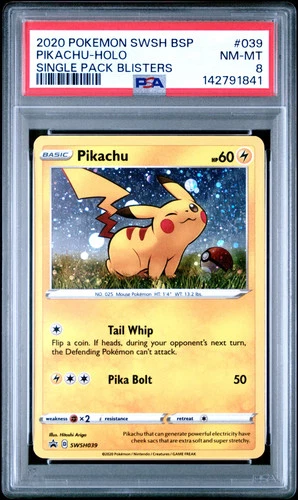 2020 Pokemon Swsh Black Star Promo Pikachu Holo Single Pack Blisters PSA 8 #039