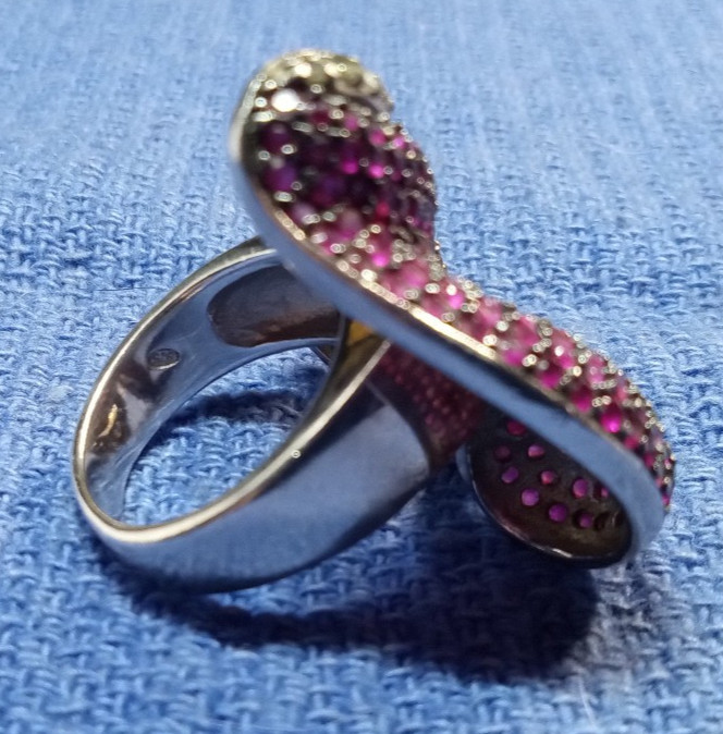 Signed PK Sterling Silver 925  Large Ruby & CZ 1.… - image 3
