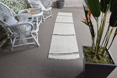 Turkish Vintage Rug 1,9x9,3 ft (58x284 cm), White Black Ikat Rug