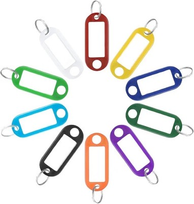 5Pcs Colorful Plastic Key Tags Rings Random ID Name TEL Baggage Keychain