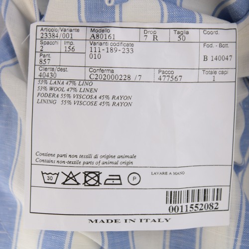 Belvest NWT Wool / Linen Sport Coat Size 50R (40R US) In Blue & White Striped - Picture 9 of 10