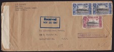 SIERRA LEONE 1941 "PASSED BY CENSOR 3" COVER TO SPRINGFIELD USA CENSOR SEAL LEFT