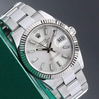 Rolex Datejust 41mm Steel Silver Sunburst Dial WG Fluted Bezel Oyster 126334