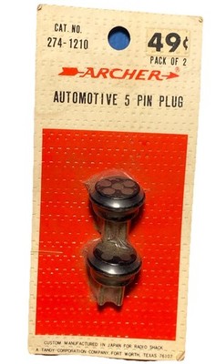 VINTAGE Archer/Radio Shack 5 Pin Plug - Auto Automotive Parts 274-1210, 2 Pk NOS