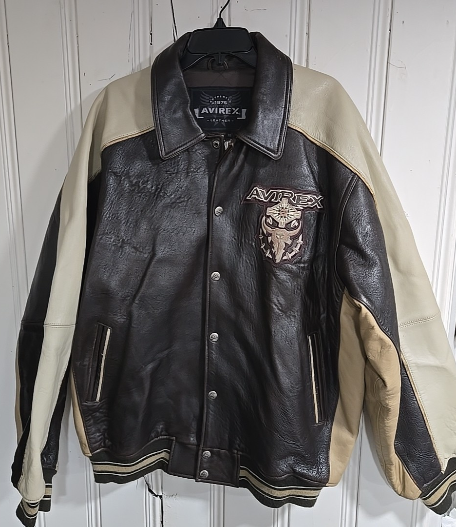 Avirex Medicine Man Vintage Leather Jacket size XL Brown Tan