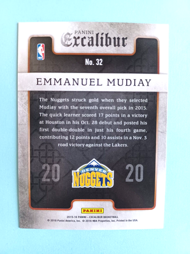 2015-16 PANINI EXCALIBUR EMMANUEL MUDIAY RC #32 PARALLEL #23/70 DENVER NUGGETS - Picture 2 of 3
