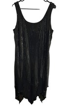 Vintiage Teddi Evening Black Sequined Sharkbite Hem Whimsygoth Dress Size 16