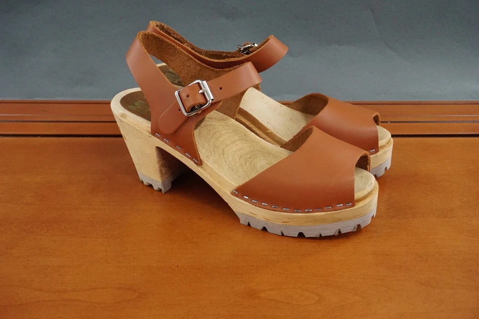 Sandalias MIA Greta Mujer 38/8 Zapato Cuero Marrón Cordones Sueco Zueco Tacón Foto 3 de 4