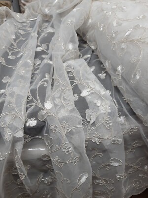 Embroidered Classics Modern Floral Embroidered Tulle Embroidered Fabric Meter Curtain