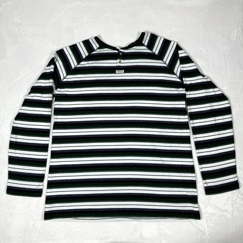 Sean John Shirt Mens 3XL Green White Blue Striped Henley Long Sleeve