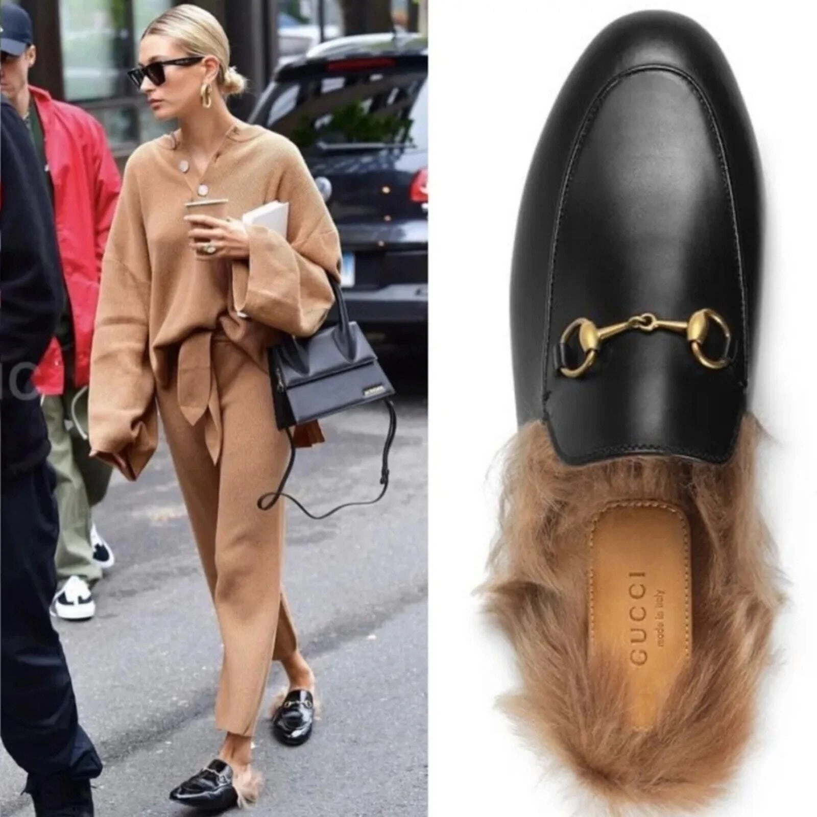 Gucci 37 Princetown fourrure mors de cheval cuir noir mules mocassins femme
