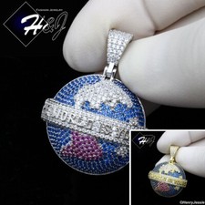MEN 925 STERLING SILVER ICY CZ GOLD PLATED/SILVER "WORLD IS YOURS" PENDANT SP525