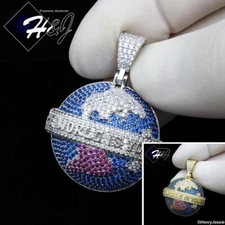 MEN 925 STERLING SILVER ICY CZ GOLD PLATED/SILVER "WORLD IS YOURS" PENDANT*SP525
