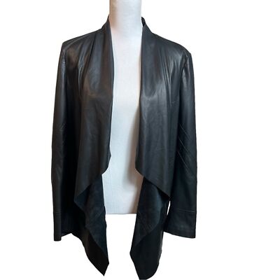 VS2 by Vakko Faux Leather Jacket Women's Medium Waterfall Drape