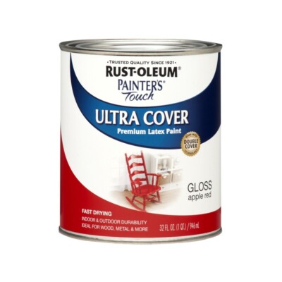 Rust-Oleum Painters Touch Ultra Cover Gloss Apple Red Premium Latex Paint 1qt