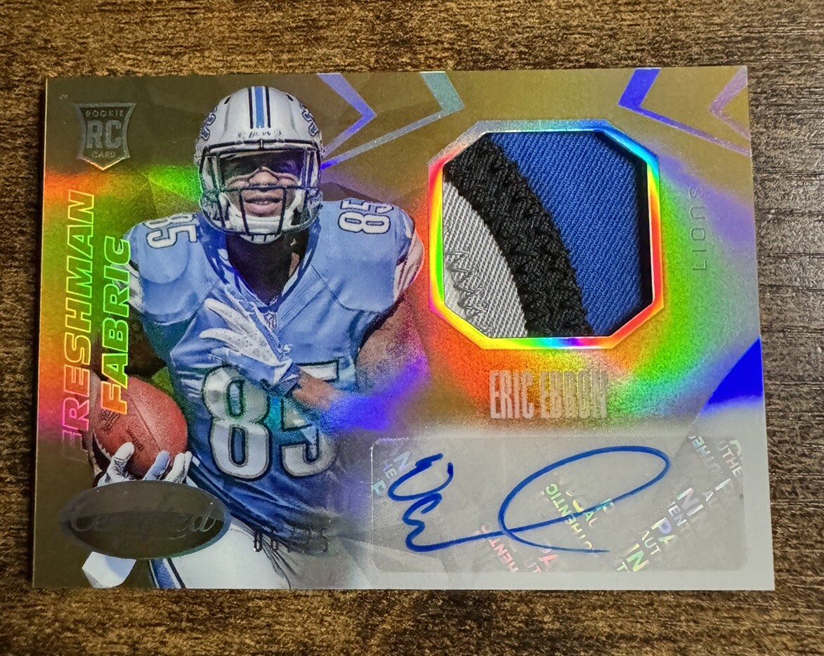 2014 Certified Eric Ebron Freshman Fabric 4 Color Rookie Patch Auto RPA Gold /25