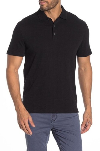 VINCE Classic Slub Cotton Polo Shirt Size XL Black Short Sleeve