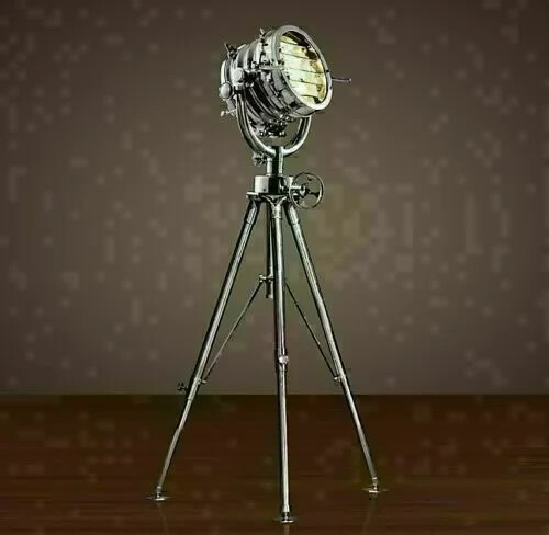 Vintage Industrie Stehlampe Hollywood Chrom Maritim Suchstrahler Leuchte Stativ - Bild 4 von 6