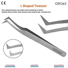 Eyelash Extension Tweezers L-Shape Sleek Long Tip for Classic Fanned Lashes VOLU