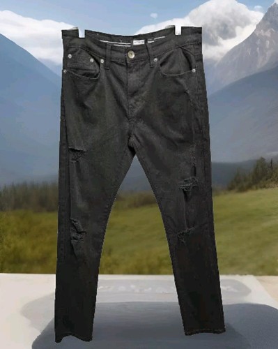 Men's WT 02 Slim Leg Stretch Black Distressed Jeans Size 32/32