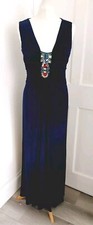 Phase Eight Long Evening Sz 14 Jewelled Grecian Navy Blue Stretchy Dress
