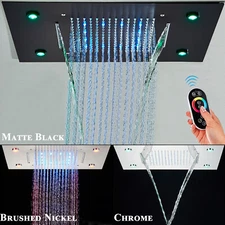 LED Rainfall Shower Head High pressure Rain Waterfall Top Spray Ceiling Mounted