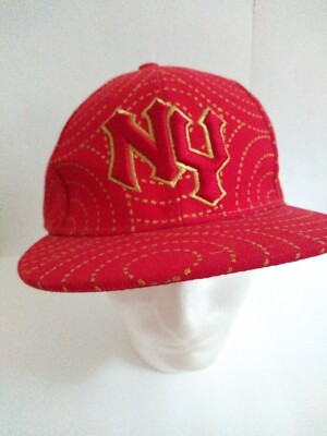red and gold fitted hat