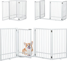 Free Standing Dog Gate with Door Walk Through, 80.5'' Extra Wide Indoor Dog Fenc