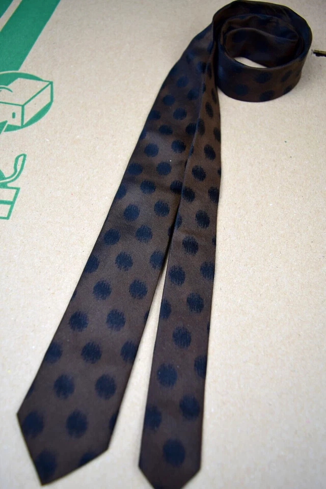 Corbata de Colección Superba Años 60 Marrón con Mechones Negros Foulard Corbata de Seda Ajustada 52 x 2" Foto 3 de 4