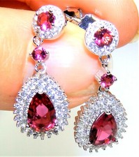 silver earrings ruby cz cluster drop earrings 925 sterling pear shape stud new