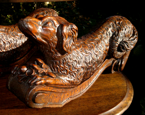 Pair of Large 19thC Antique French Hand Carved Oak Recumbent Hound Dogs 19" - Picture 19 of 24