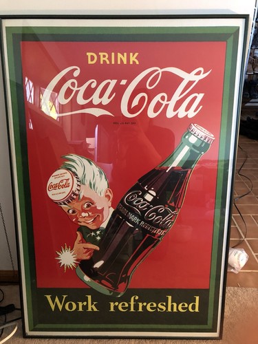1996 Drink Coca-Cola Work Refreshed Poster Printed In Italy 36X24 Framed! - 第 1/2 張圖片