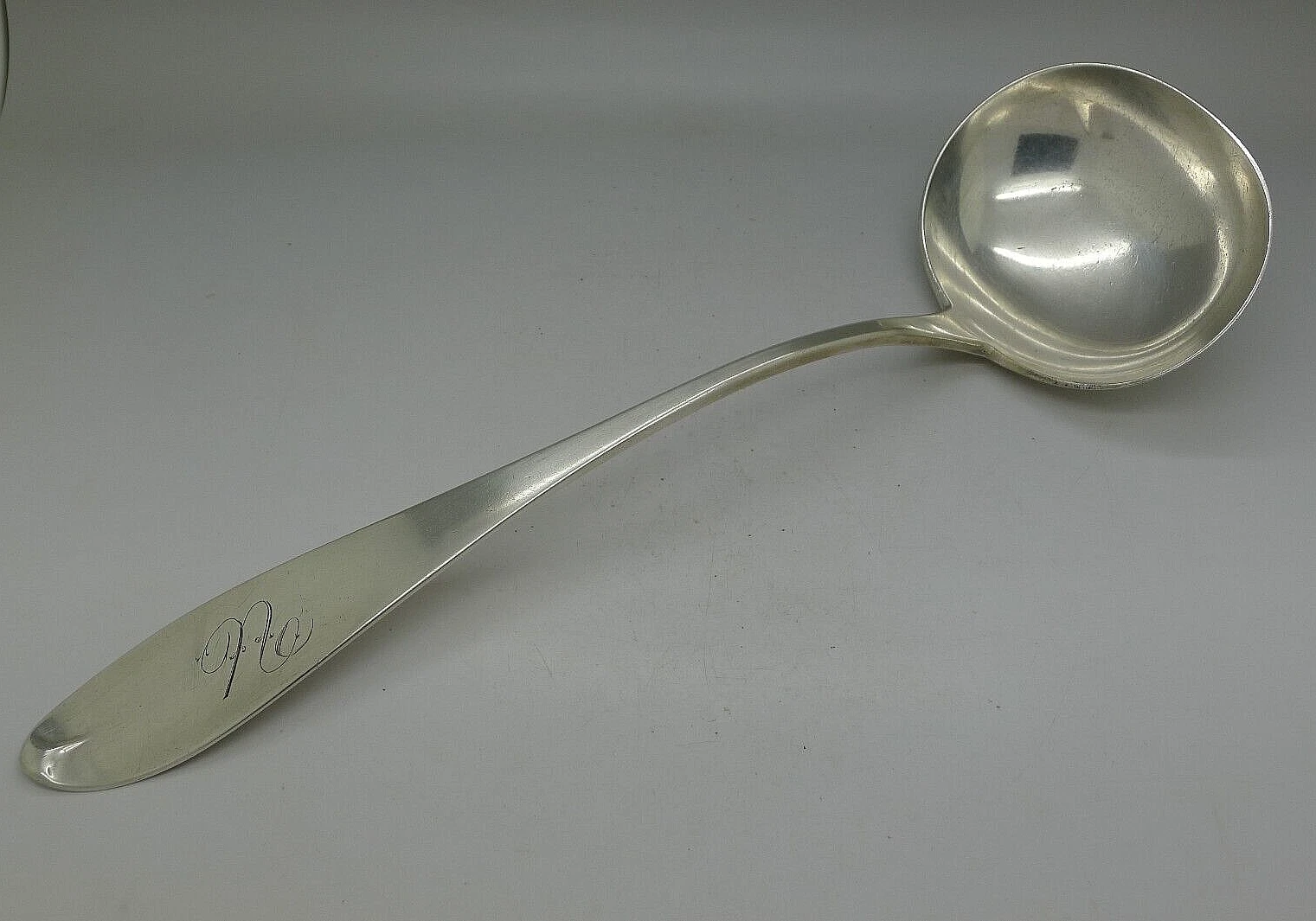 E.A. SCHABBEHAR NEW YORK CITY RARE COIN SILVER BIG PUNCH LADLE c.1840