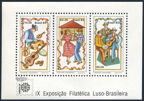 Brazil 1820-1822a, MNH. Mi 1924-1926, Bl.52. LUBRAPEX-1982. Dancers, Musicians, - Picture 2 of 2