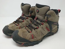 Merrell Mens Hiking Shoes Brown Red J035433 Leather Mid Top Lace Up Mesh Size 8
